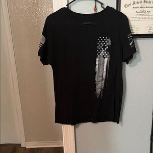 Grunt Style Black Short Sleeve Tee with Gray Flag Design